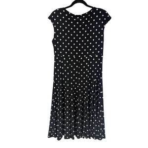 Ralph Lauren Womens Short Dress Sz 12 Knee Length Polka Dot Jersey Black Classic